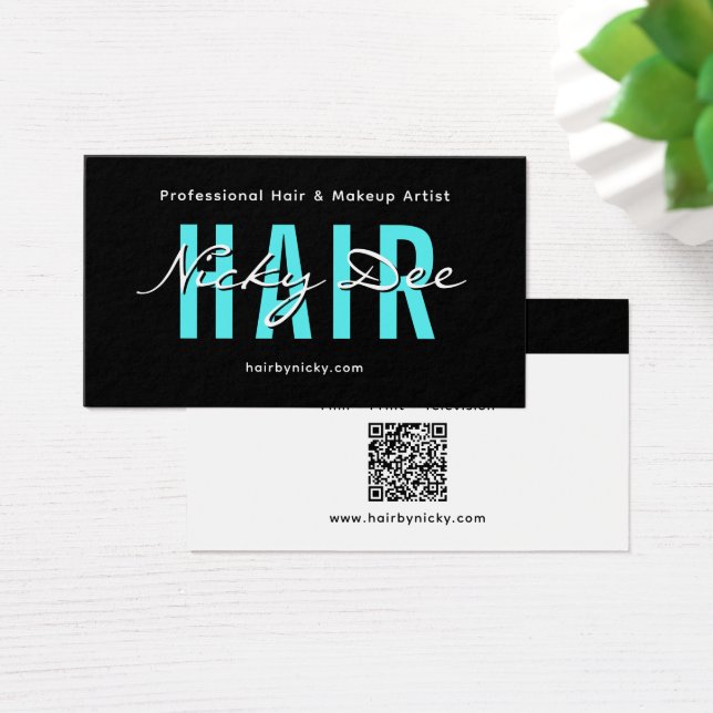 Crew Talent Block Text Business Card | QR Code (Schreibtisch)