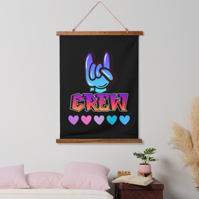 Crew Typografie Wandteppich Mit Holzrahmen (Schlafzimmer)