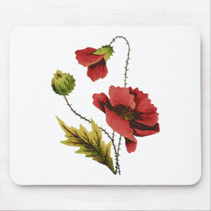 Crewel Embroidery Red Poppy Mousepad