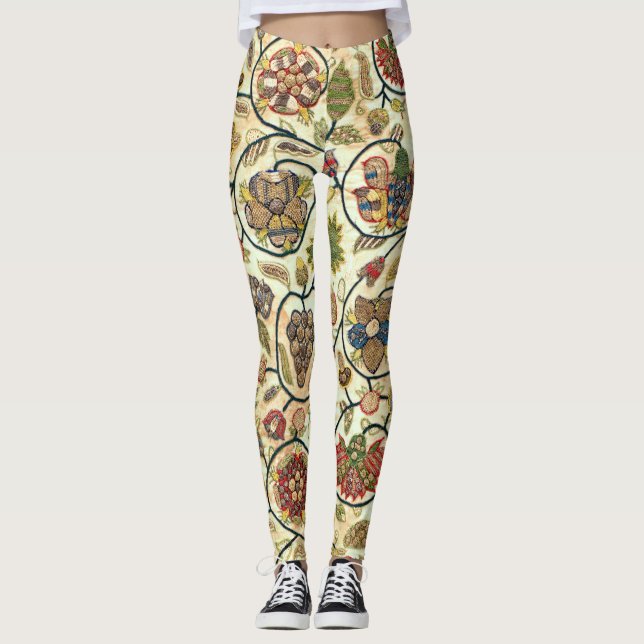 Crewel Work Stickerei Obst und Blume Leggings (Vorderseite)