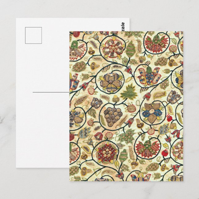 Crewel Work Stickerei Obst und Blume Postkarte (Vorne/Hinten)