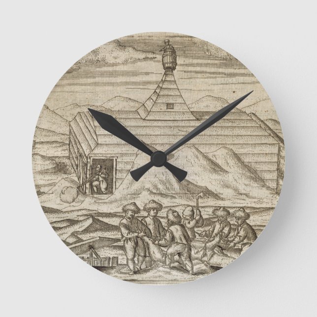 Crews, die Bären töten und hauen, außerhalb der Ka Runde Wanduhr (Vorderseite)