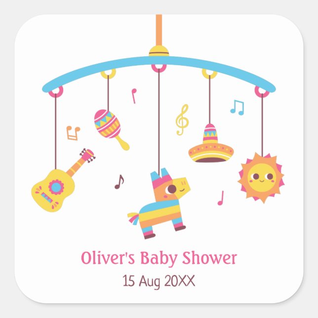 Crib Toys Mexican Themed Baby Dusche Dekorationen Quadratischer Aufkleber (Vorderseite)