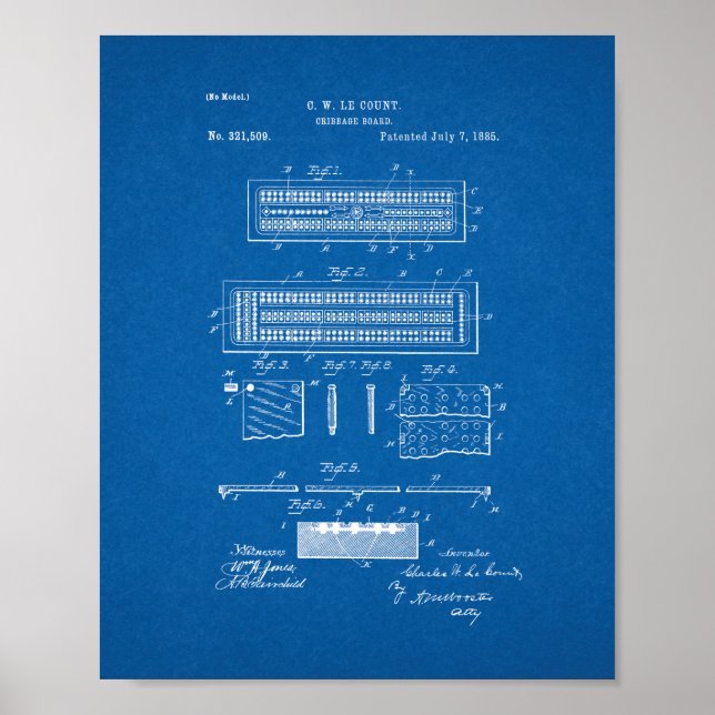 Cribbage Board Patent - Blueprint Poster (Vorne)