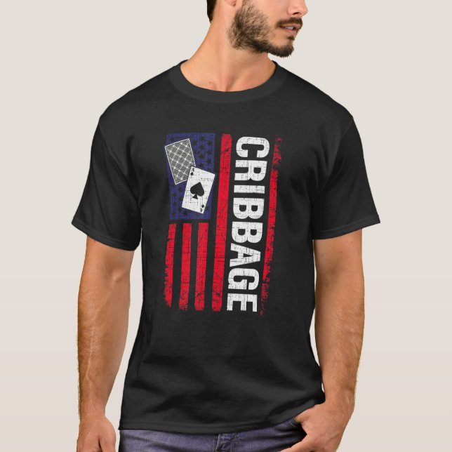 Cribbbage American Flag Card Game Players T-Shirt (Vorderseite)
