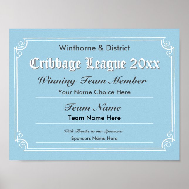 Cribbbage Competition Certificate Poster (Vorne)