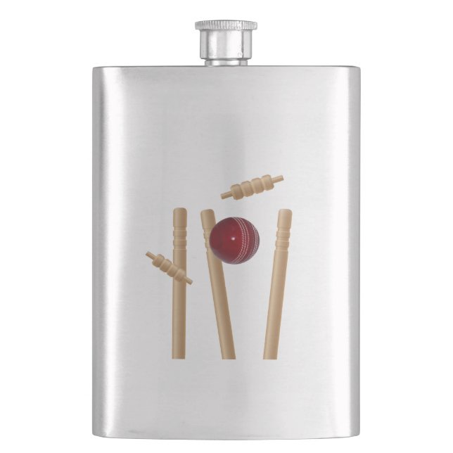 Cricket Ball Hitting Stumps, klassische Hip Flask Flachmann (Vorderseite)