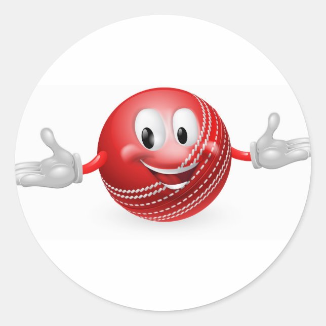 Cricket Ball Mascot Runder Aufkleber (Vorderseite)