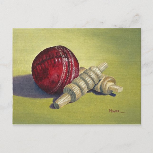Cricket Ball und Bails Postkarte (Vorderseite)