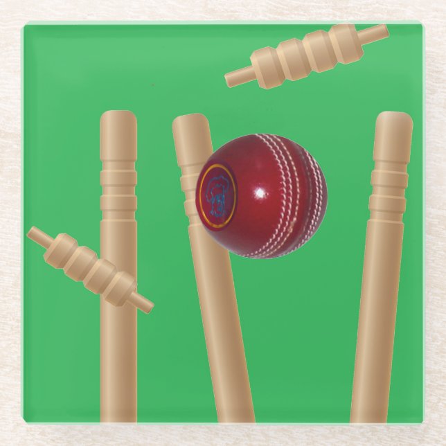 Cricket Ball und Stumps, Glasuntersetzer (Vorderseite)