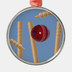 Cricket Ball und Stumps, Ornament Aus Metall