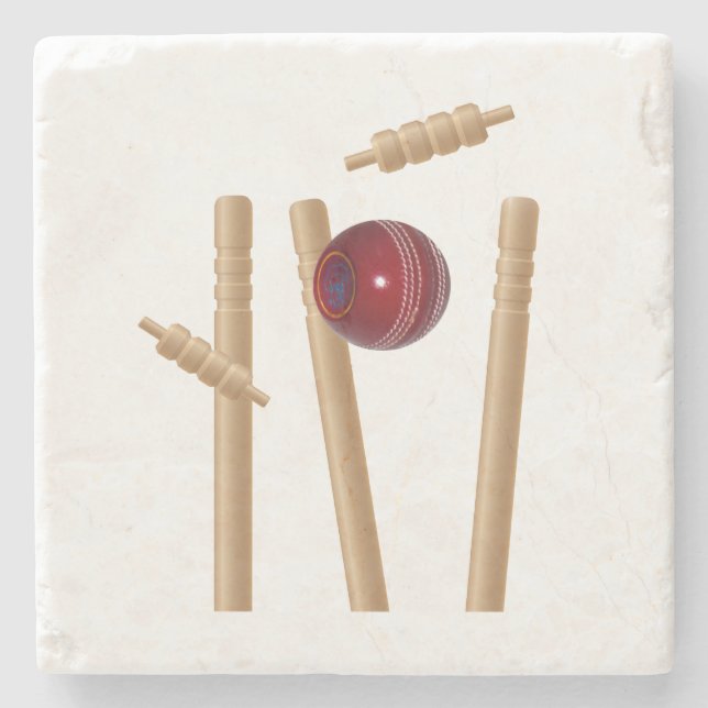 Cricket Ball und Stumps, Steinuntersetzer (Vorderseite)
