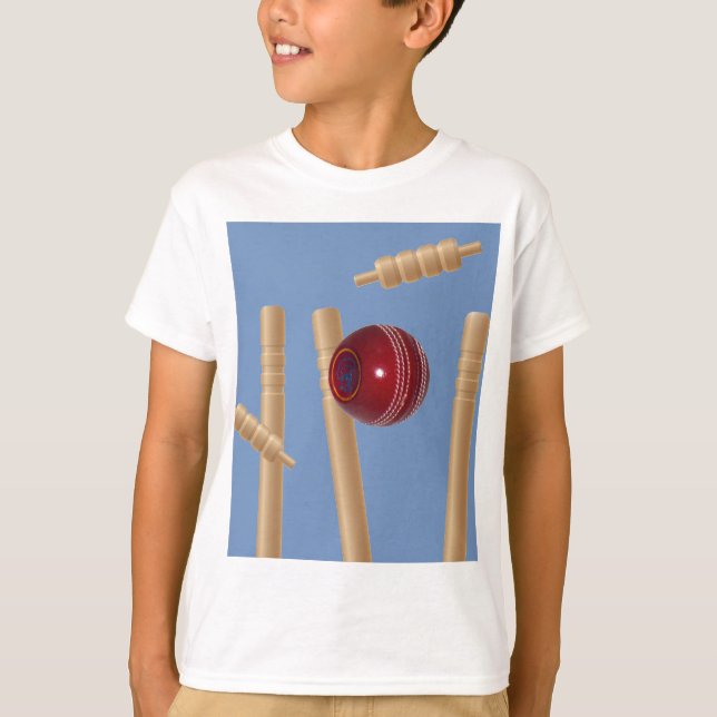 Cricket Ball und Stumps, T-Shirt (Vorderseite)