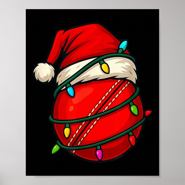 Cricket Ball With Santa Hat Funny Christmas Xmas G Poster (Vorne)