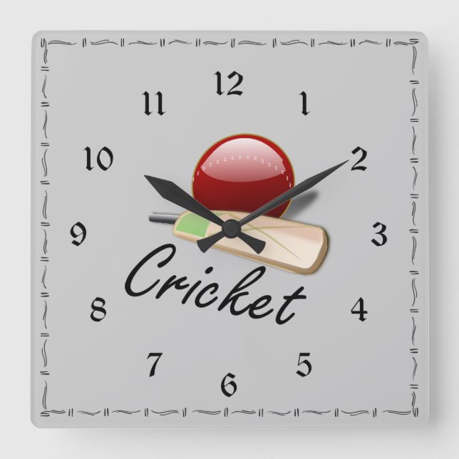 Cricket bat and ball quadratische wanduhr (Vorderseite)