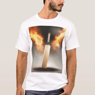 Cricket Bat on Fire mit Coolem Hintergrund T-Shirt