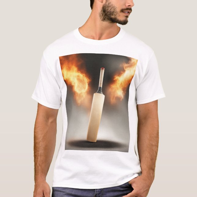 Cricket Bat on Fire mit Coolem Hintergrund T-Shirt (Vorderseite)