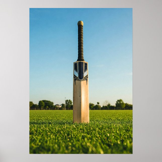 Cricket Bat Standing on Sunlit Field Poster (Vorne)