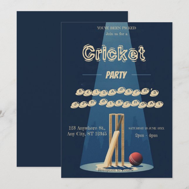 Cricket Birthday Party Sports Invitation Einladung (Vorne/Hinten)