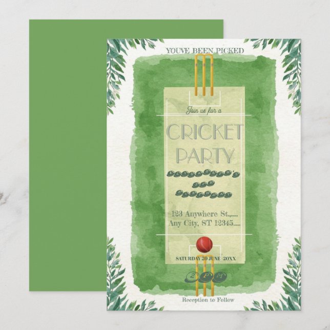 Cricket Birthday Party Sports Invitation Einladung (Vorne/Hinten)
