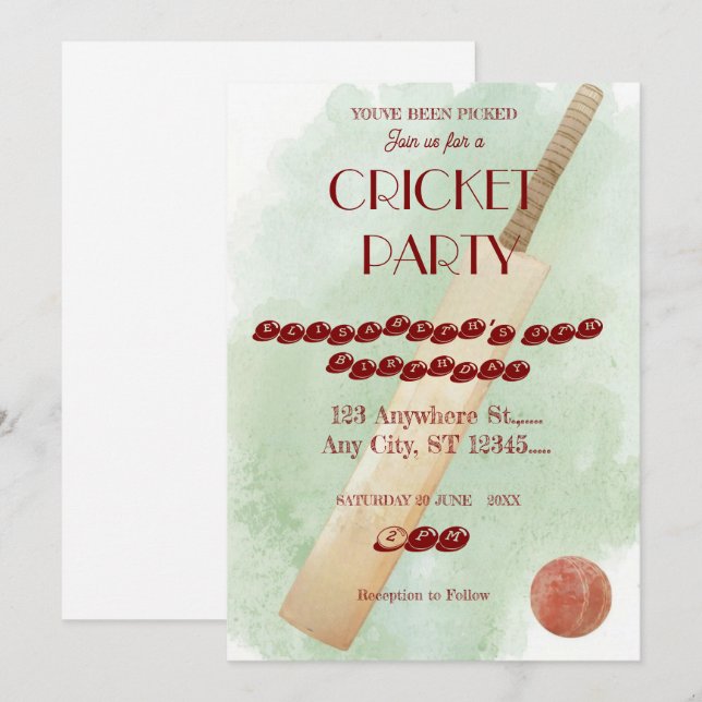 Cricket Birthday Party Sports Invitation Einladung (Vorne/Hinten)