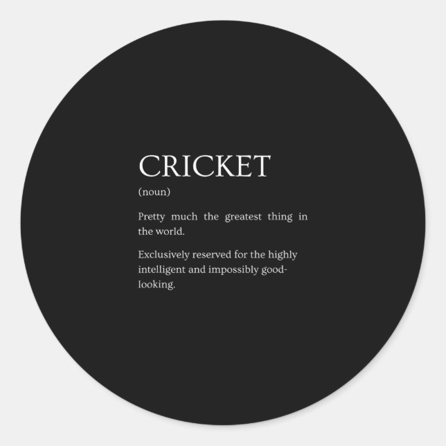 Cricket Definition - Funny Sarcastic Cricket Expla Runder Aufkleber (Vorderseite)