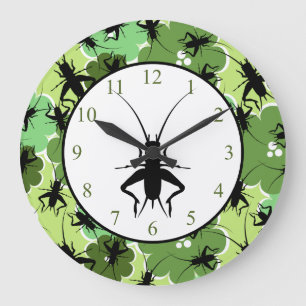 Cricket Floral Pattern Green and Black Große Wanduhr
