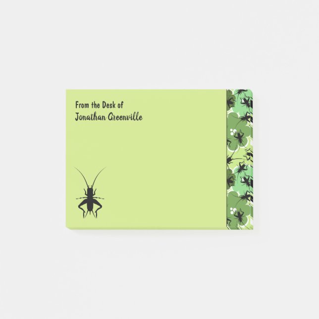 Cricket Floral Pattern Green Black Personalisiert Post-it Klebezettel (Vorderseite)