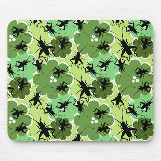 Cricket Floral Pattern Grün + Schwarz Mousepad (Vorne)