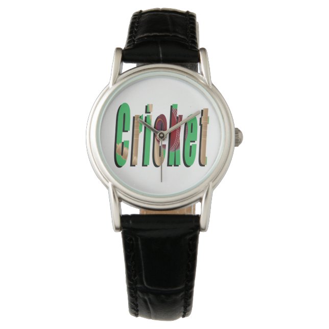 Cricket Game Logo, Ladys Black Leather Watch Armbanduhr (Vorderseite)