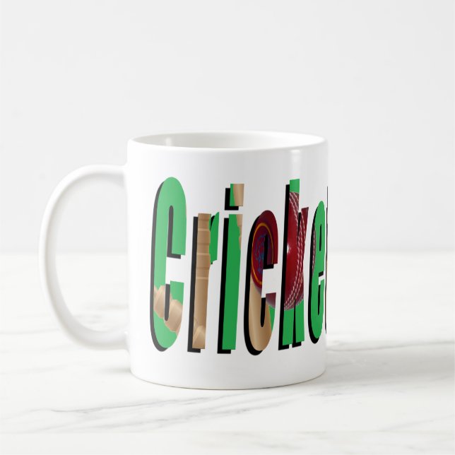 Cricket Game Logo, White Coffee Tasse. Kaffeetasse (Links)