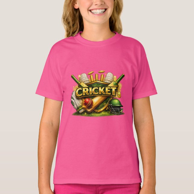 Cricket Gold Emblem Sport Inspired Girls Tee (Vorderseite)