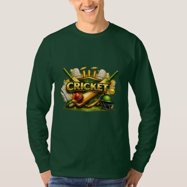 Cricket Gold Emblem Sport Inspired Long Sleeve T-S T-Shirt (Vorderseite)