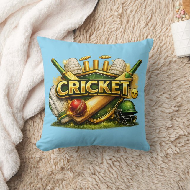 Cricket Gold Emblem Sport Inspired Throw Pillow Kissen (Decke)