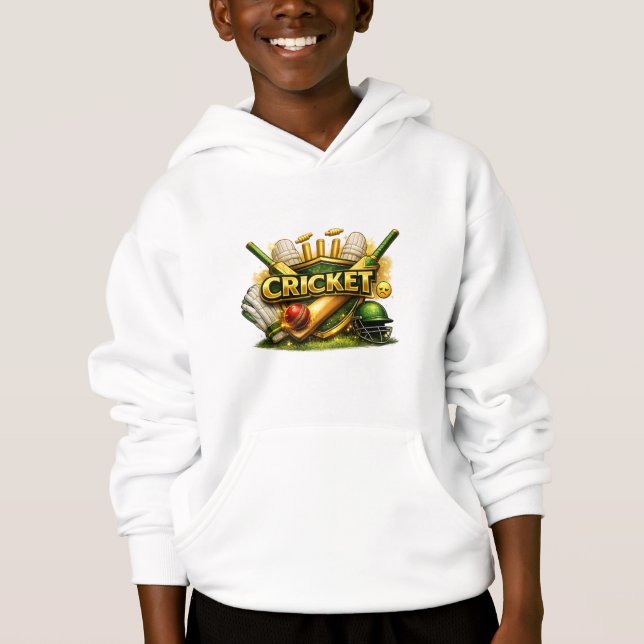 Cricket Gold Emblem Sport Inspirierter Kinderpullo Hoodie (Vorderseite)