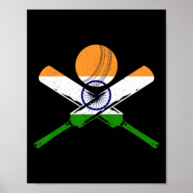Cricket India Vintage Indian Flag Cricketer  Poster (Vorne)
