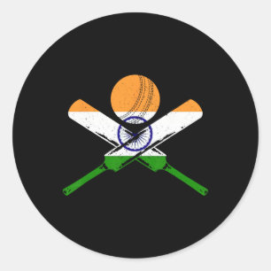 Cricket Indien Vintage Indische Flagge Cricketspie Runder Aufkleber