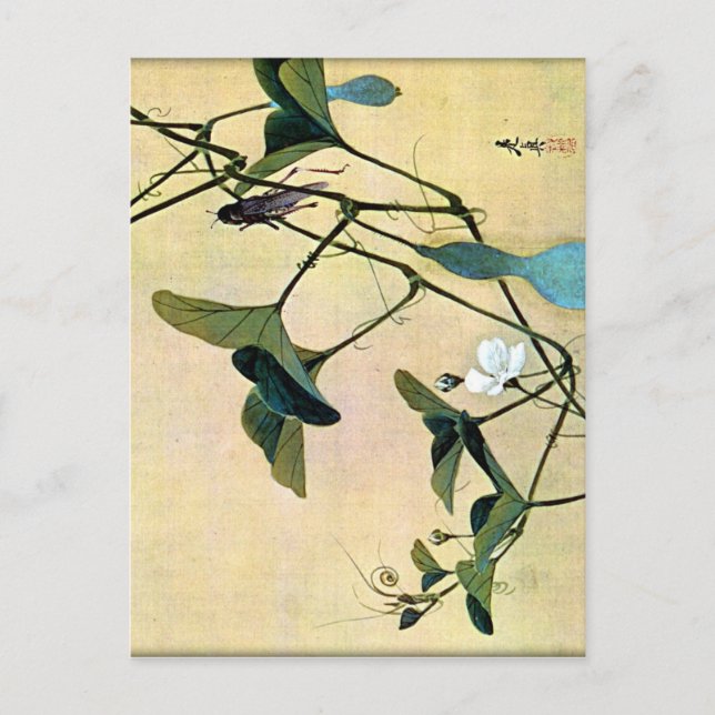 Cricket on Vine Japanese Woodblock Art Ukiyo-E Postkarte (Vorderseite)
