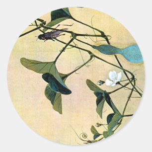 Cricket on Vine Japanese Woodblock Art Ukiyo-E Runder Aufkleber