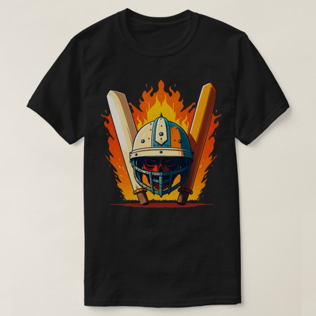 Cricket Player Bat und Helm T-Shirt (Design vorne)