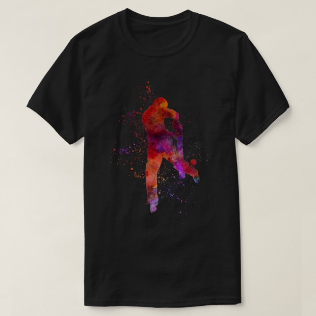 Cricket-Player-Batsman-Silhouette in Aquarell11 T-Shirt (Design vorne)