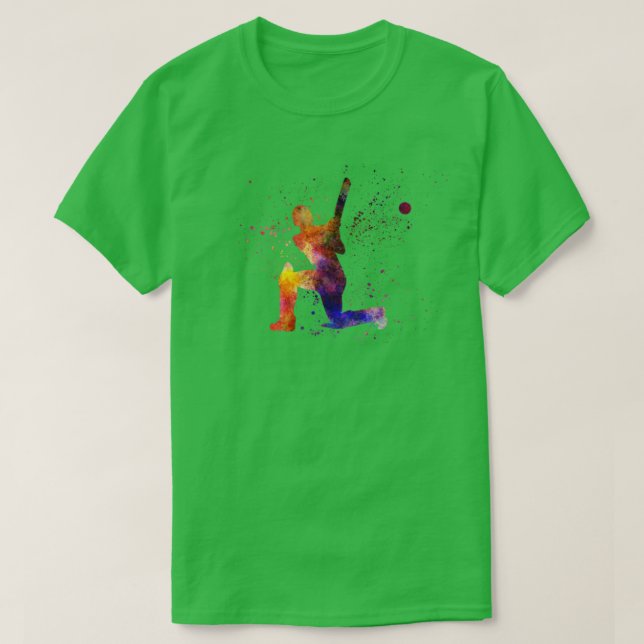 Cricket-Player-Batsman-Silhouette in Aquarell6 T-Shirt (Design vorne)