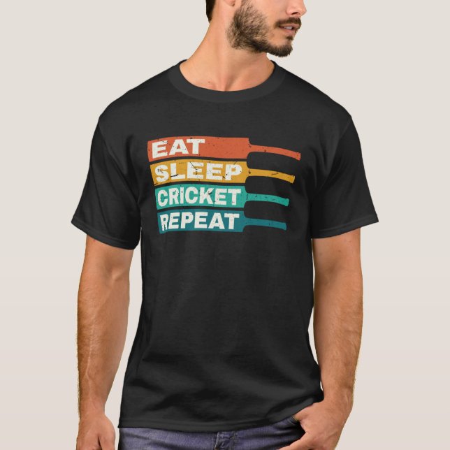 Cricket Player Eat Sleep Cricket Repeat Retro T-Shirt (Vorderseite)
