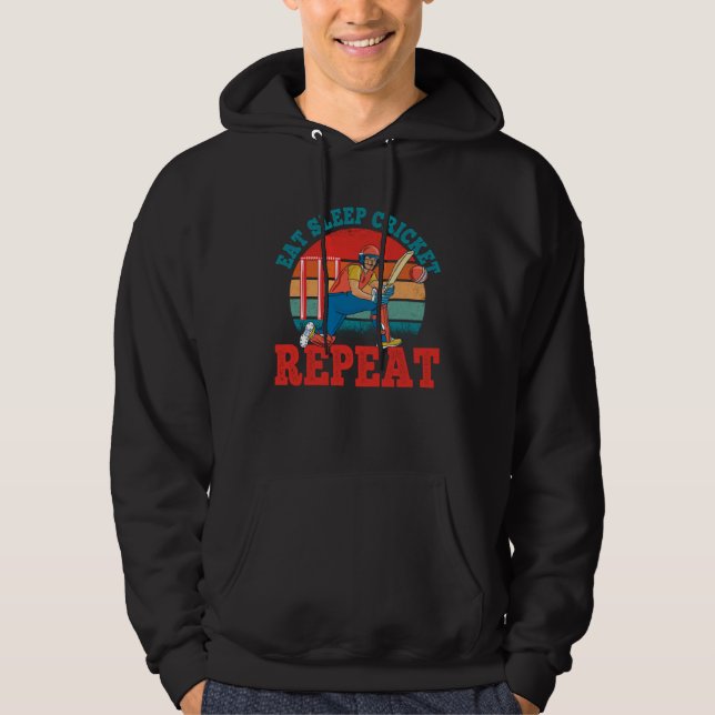 Cricket Player Eat Sleep Cricket Repeat Vintage Hoodie (Vorderseite)
