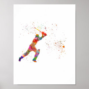 Cricket player in watercolor poster