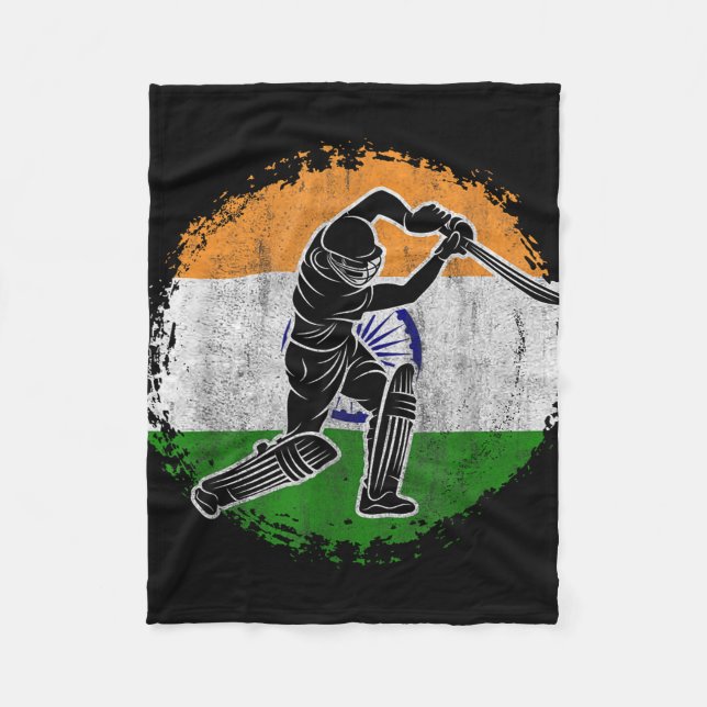 Cricket Player Indian Flag Cricketer  Fleecedecke (Vorderseite)