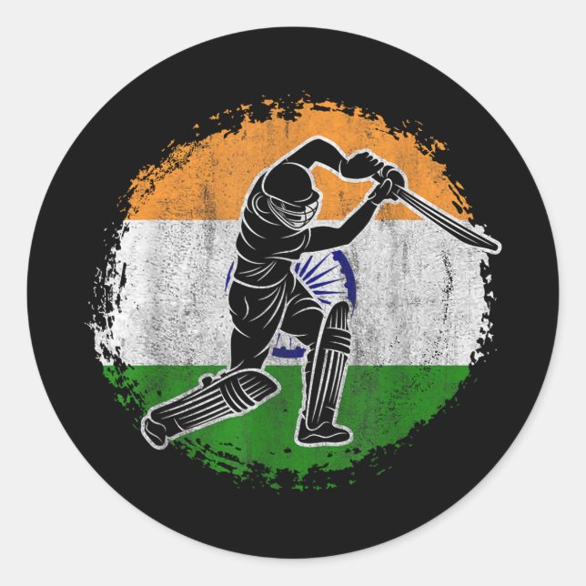 Cricket Player Indian Flag Cricketer  Runder Aufkleber (Vorderseite)