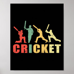Cricket Retro Vintage Farben Cricket Spieler Poster