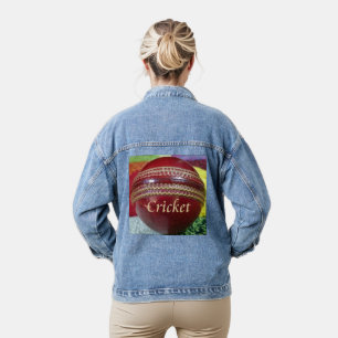 Cricket: rote Kunsthandwerksdrucke Jeansjacke