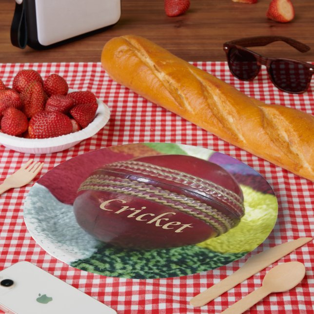 Cricket: rote Kunsthandwerksdrucke Pappteller (Picknick)